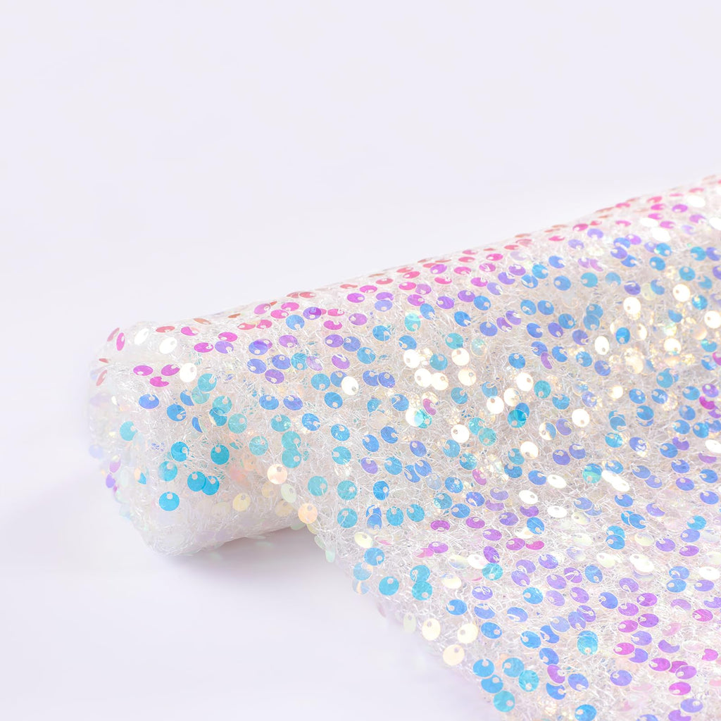 Mermaid Sequin Fabric by The Yard 5MM Iridescent Glitter Mesh Embroidery 2 Yard White Sparkly Fabric for Sewing