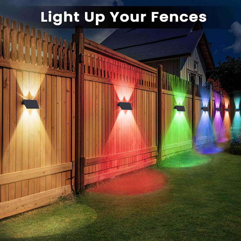 Fence Lights Solar Powered, Multicolor Modes Solar Fence Lights Outdoor IP67 Waterproof, Up and Down Solar Wall