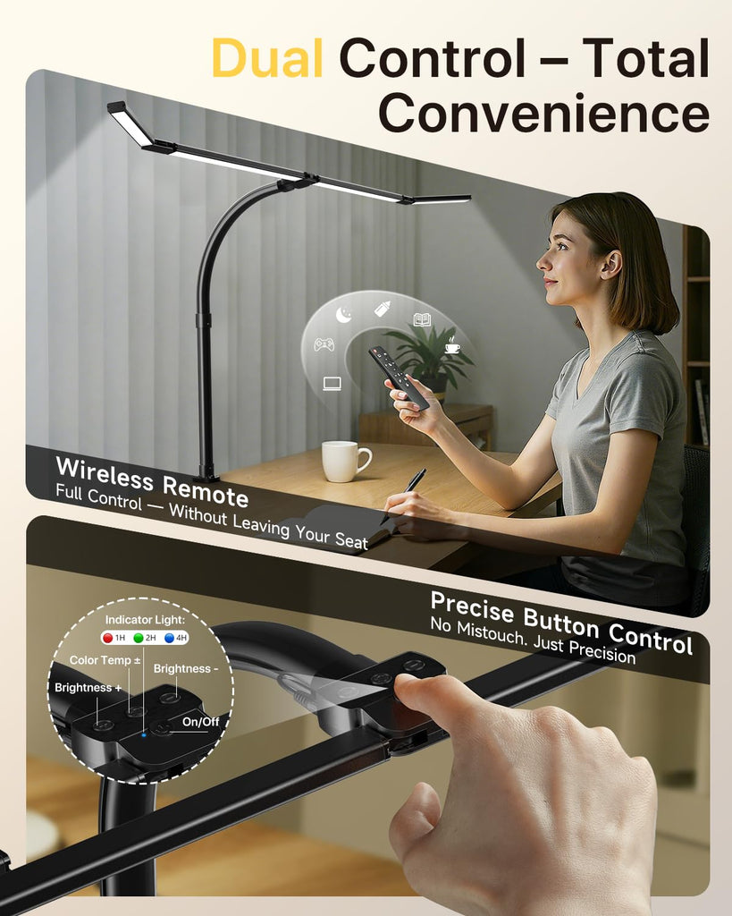 42" Desk Lamp with Clamp, 1800LM 4-Panel LED Light