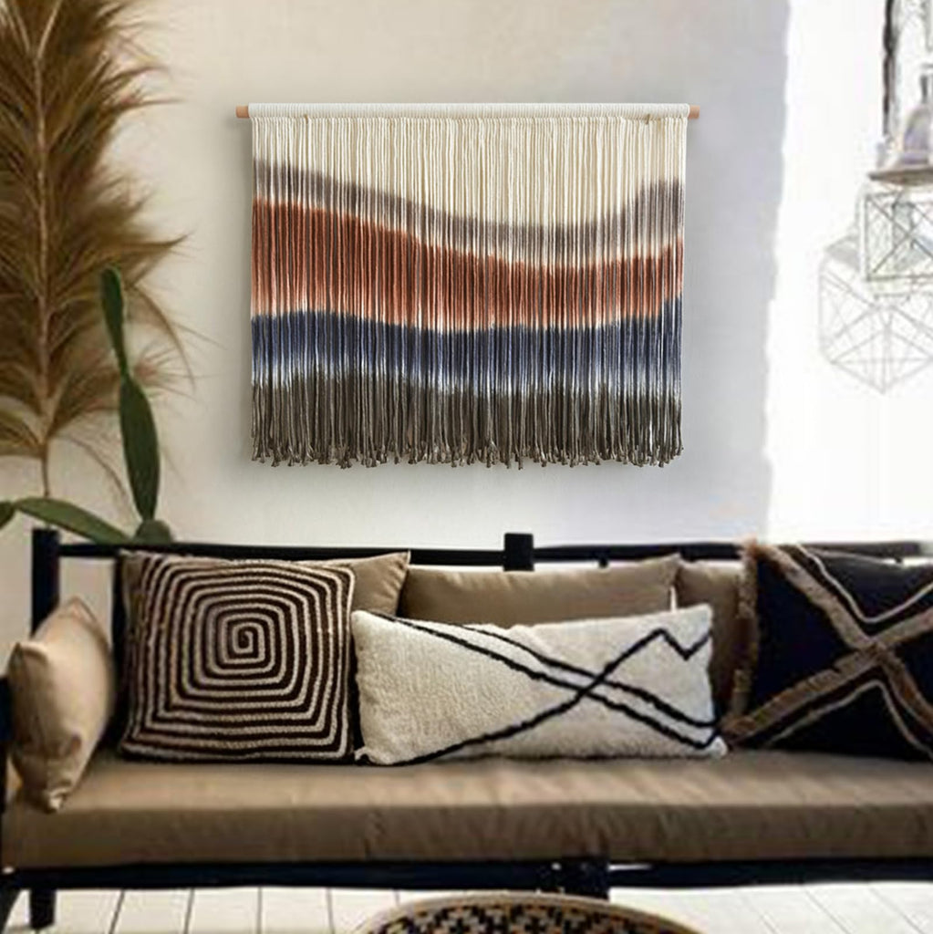 Macrame Wall Hanging Blue Dip Dye 27" W x 19" L