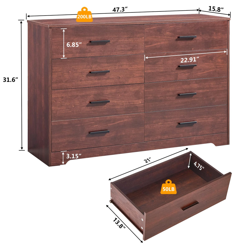 Cherry Wood Dresser, 8 Drawer