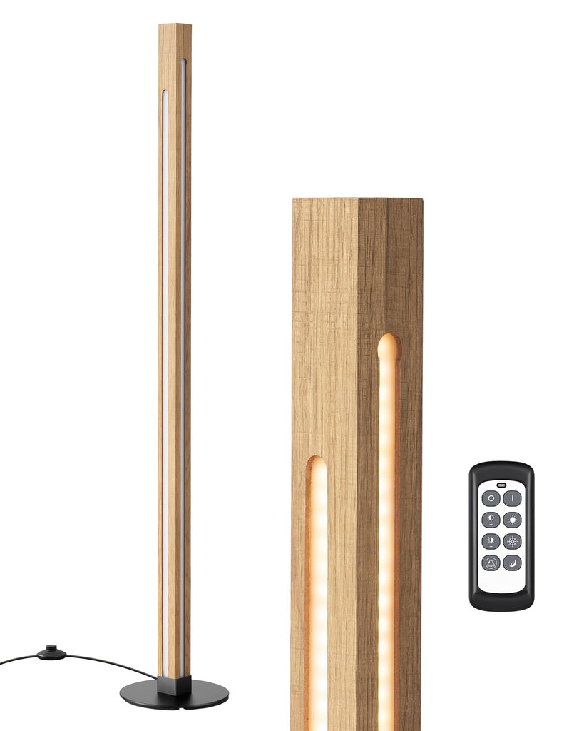Wooden LED Floor Lamp with Remote, Dual Lighting, 7CCT & Dimmable