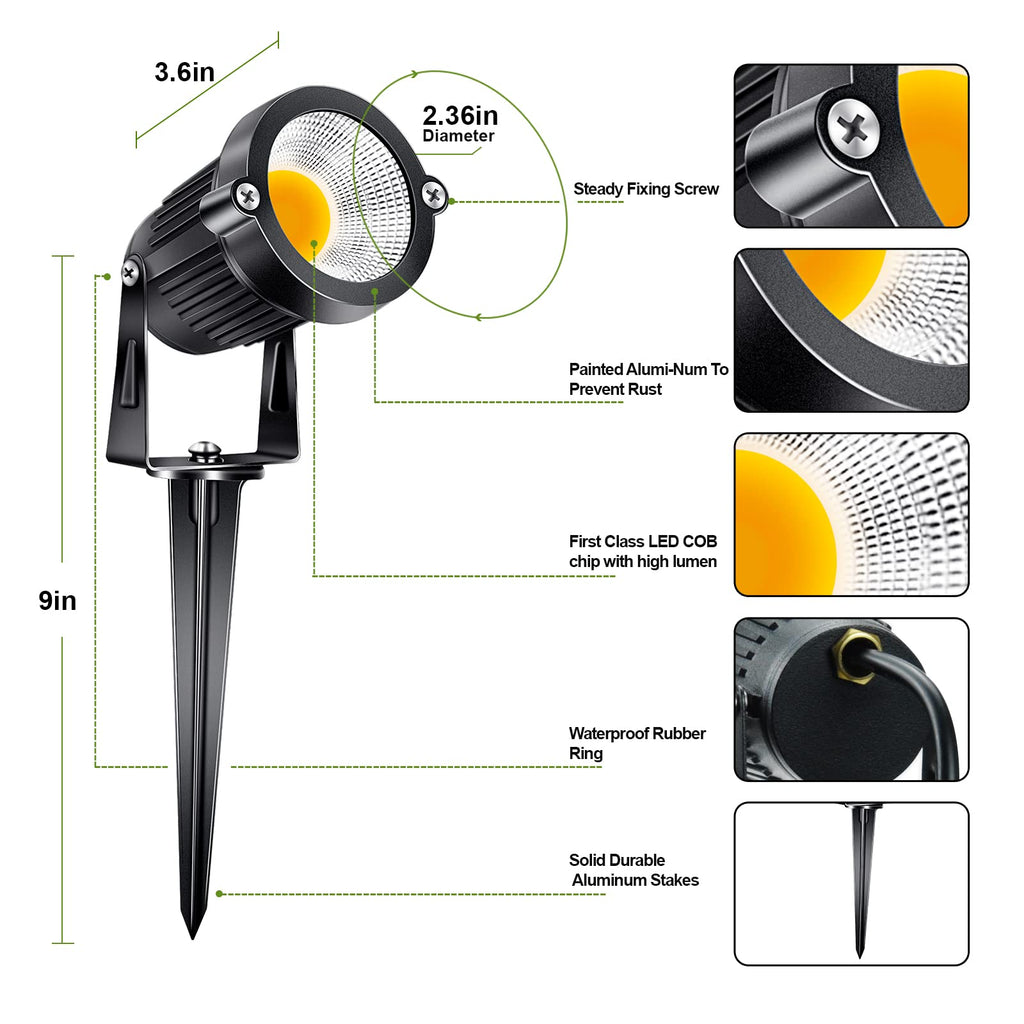 5W Low Voltage Landscape Lights Outdoor 12V AC/DC LED Landscape Lighting 3000K Warm White Waterproof Garden