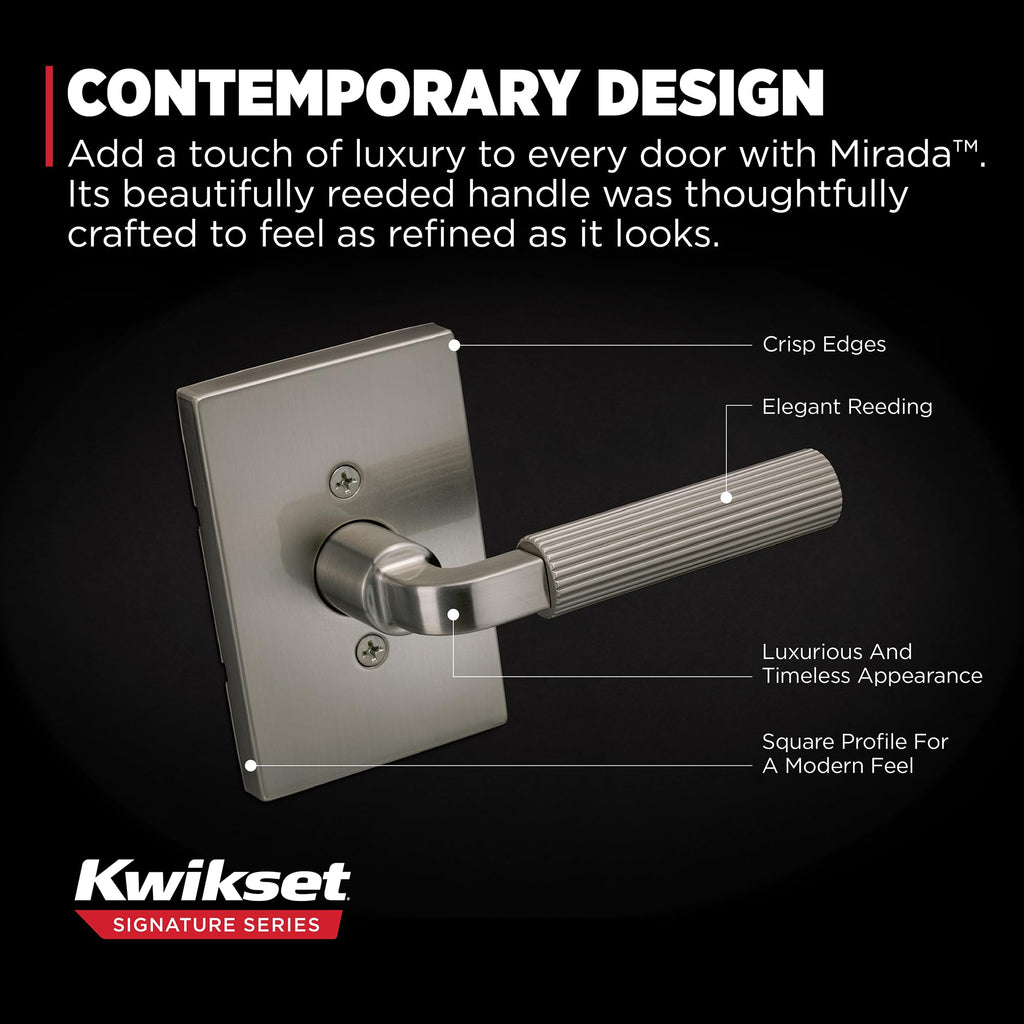 Mirada Reeded Dummy Door Handle, Single Sided Lever for Closets, French Double Doors, and Pantry, Satin Nickel