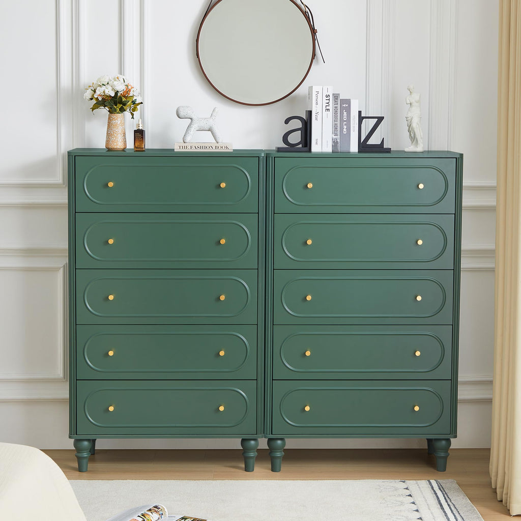 Fluted 5 Drawer Dresser, Mid Century Modern Chest of Drawers, Wood Storage Large Dresser Organizer Living Room