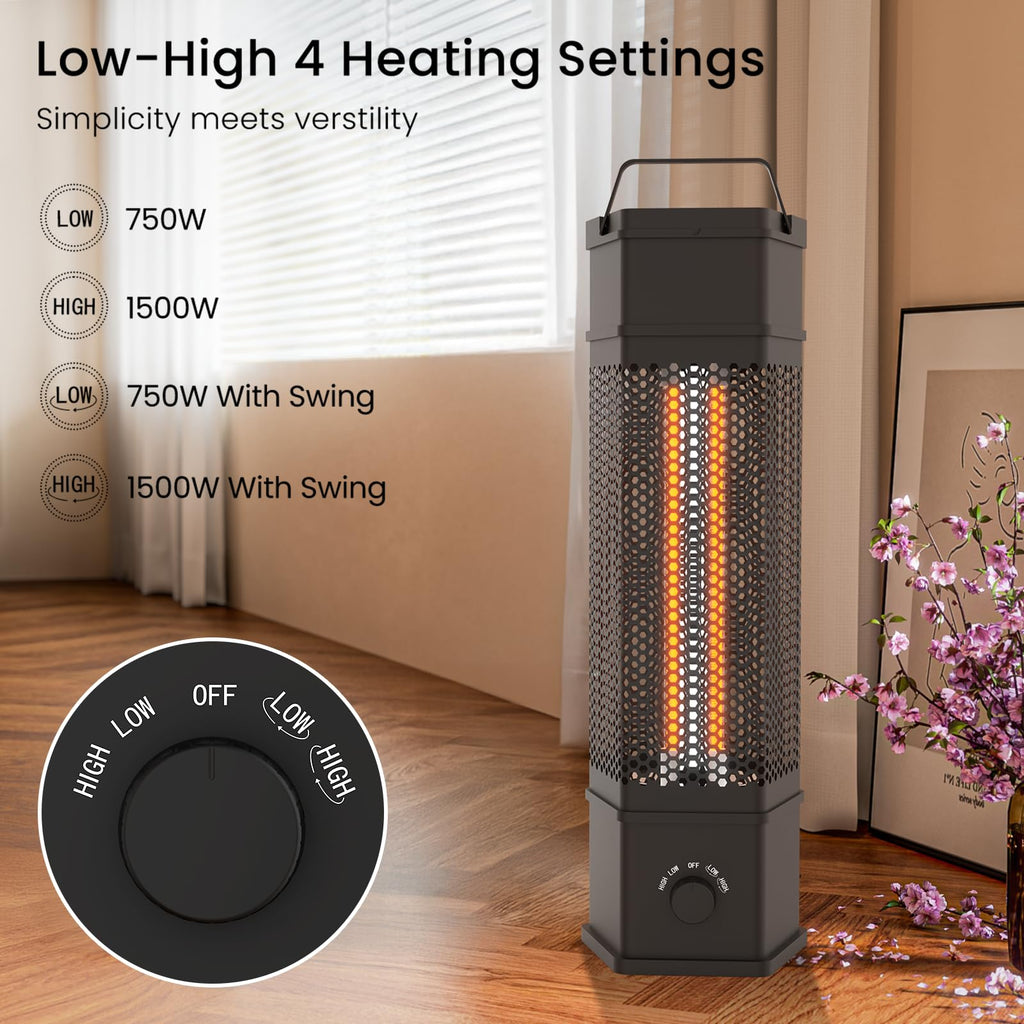 Electric Patio Heater Outdoor Indoor Use, 360°All-round Heating, 1500W Infrared Tower Heater, Tip-Over & Overheat