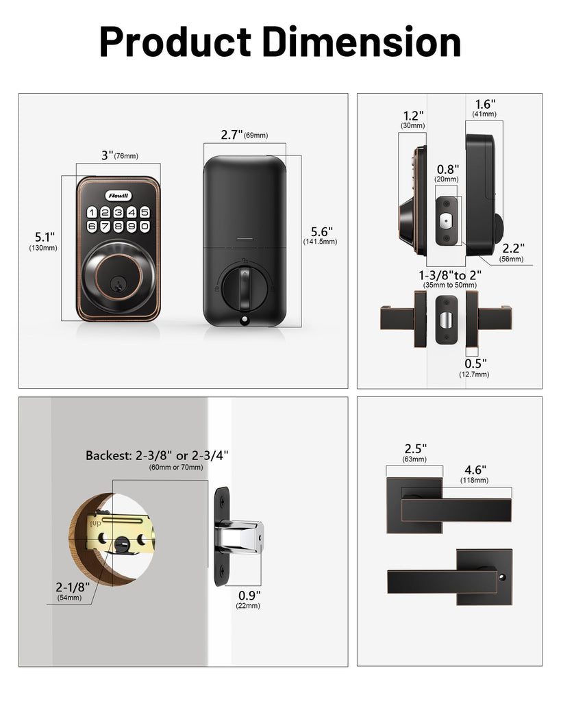 Keyless Entry Keypad Deadbolt Lock with Handles, Oil Rubbed Bronze