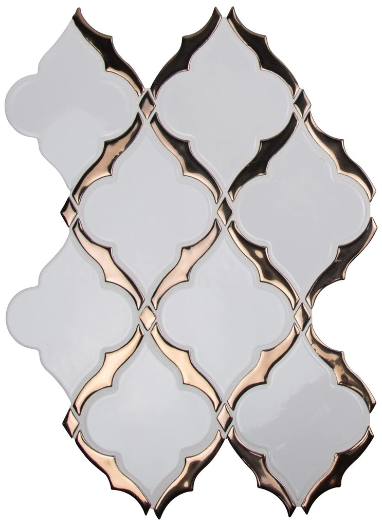 Victorian Light 10 x 15in. White Ceramic Arabesque Mosaic Tile