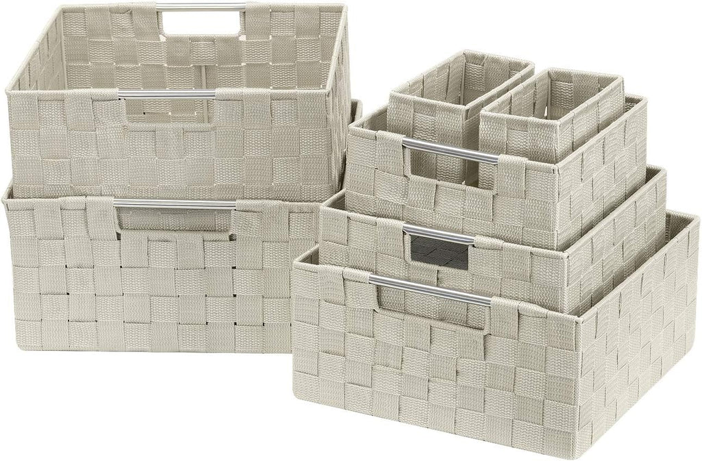 Storage Baskets for Organizing (Set of 7), Mesh Hand-Woven Design, Linen Closet Organizers and Storage, Organizer