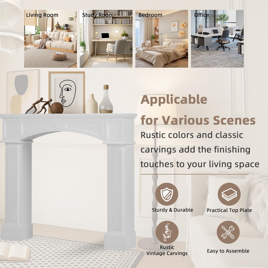 Modern Fireplace Mantel Surround, White Freestanding Surround Mantel for Electric Fireplaces, Waterproof &