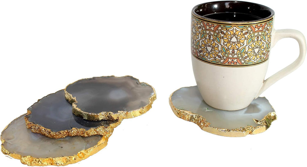 Natural Agate Coasters Bar Beer Coffee Tea Coaster Coasters - Perfect Table Accessories Tableware (Natural - Set of 4