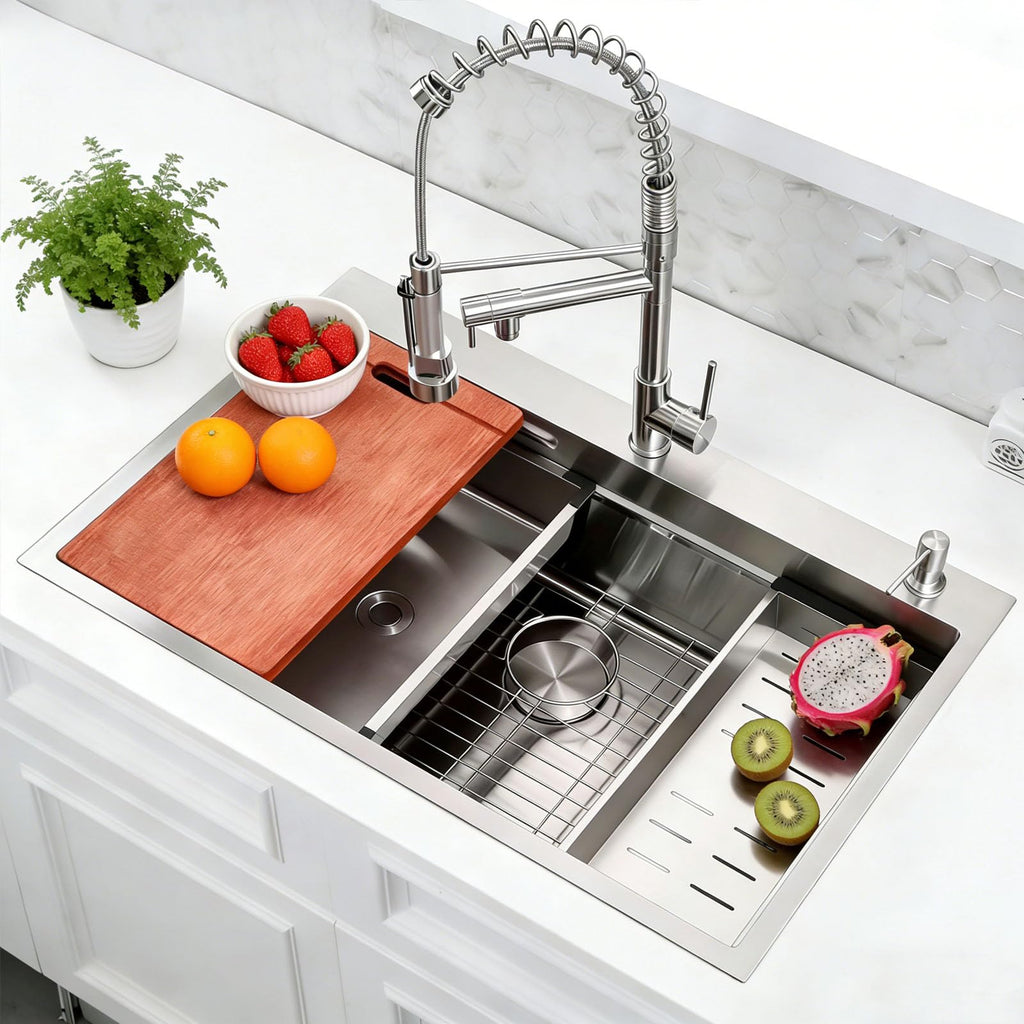 33x22 Drop Sink with Faucet Combo Modern Large Stainless Steel Kitchen Sinks 33 Inch Top Mount Single Bowl