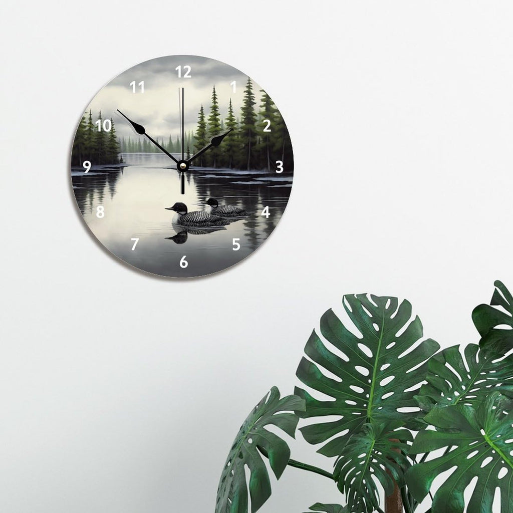 Loon Rustic Wall Clock Lake Time Wall Clocks Battery Operated