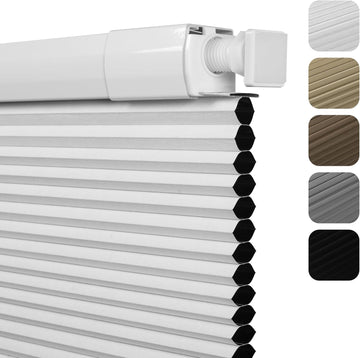 No Drill No Tools Blackout Cellular Shades,White | No Tools Honeycomb Blinds for Indoor Windows.Easy to