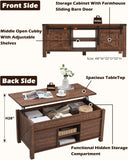 48" Farmhouse Lift Top Coffee Table with Sliding Barn Door,Rustic Center Table with Hidden Storage Compartment,Lifting
