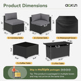 8 Piece Patio Furniture Set with 44” Fire Pit Table Wicker Rattan Patio Sectional Sofa Set Outdoor Seating