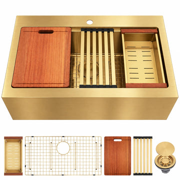 36 Inch Gold Farmhouse Sink, 16 Gauge Drop-In Apron Front Farm Sink