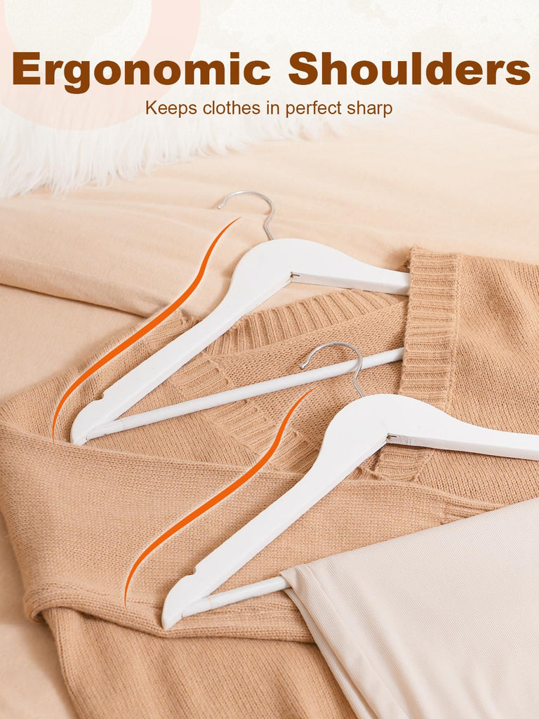White Wooden Hangers 30 Pack, Heavy Duty Wooden Coat Hangers
