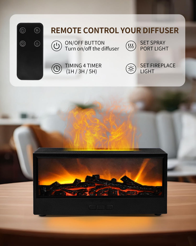 Fireplace Flame Essential Oil Diffuser & Humidifier with 7-Color Lights