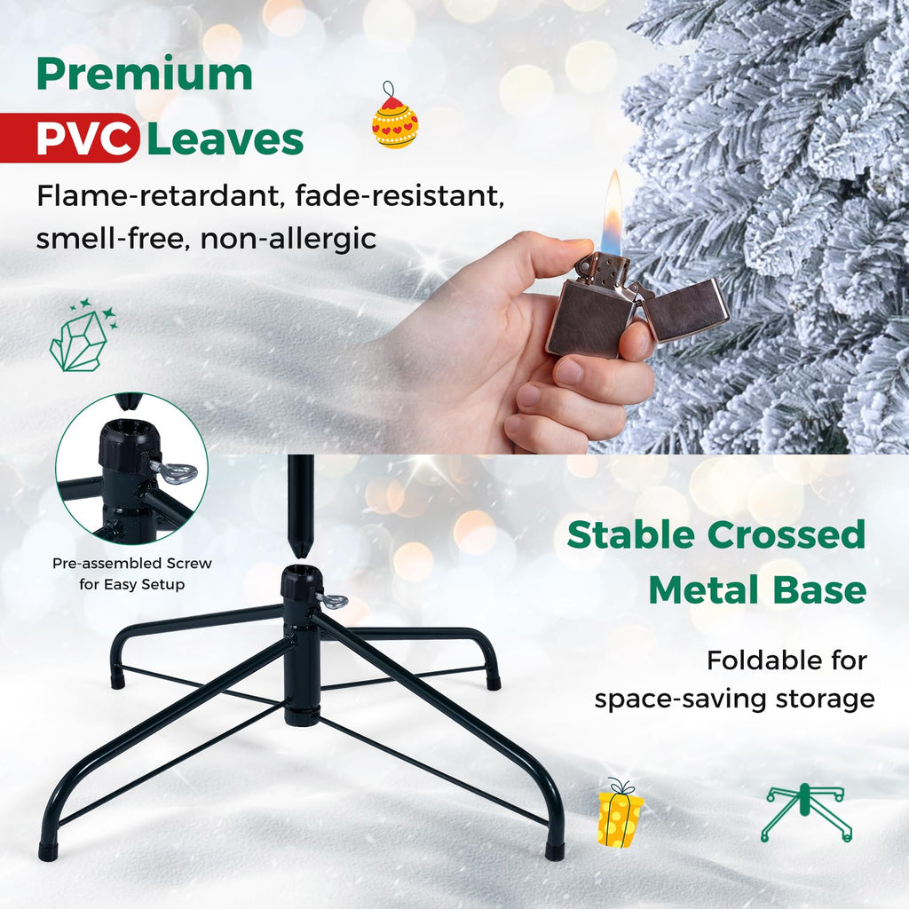 7 Collapsible Snow Flocked Xmas Tree w/ 705 PVC Branch Tips