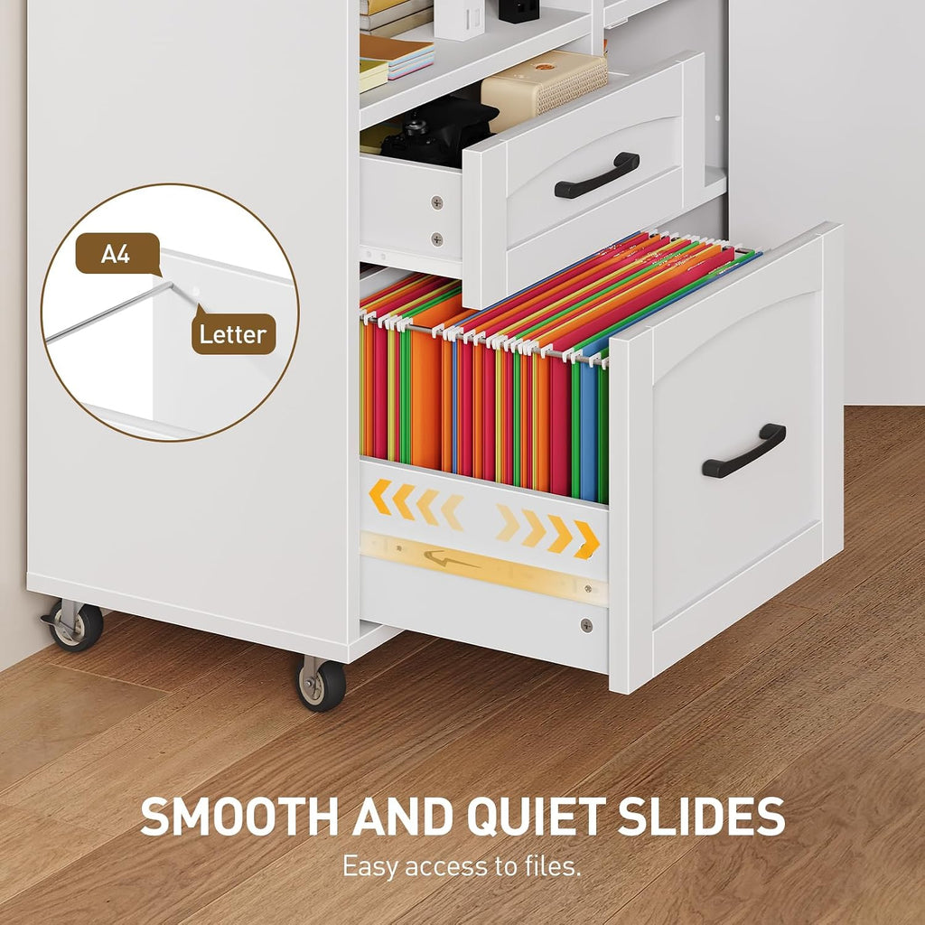 Lateral File Cabinet 2 Drawers, Filing Cabinets | Rolling Office Storage Cabinet with Drawers, Fits A4/Letter-Sized