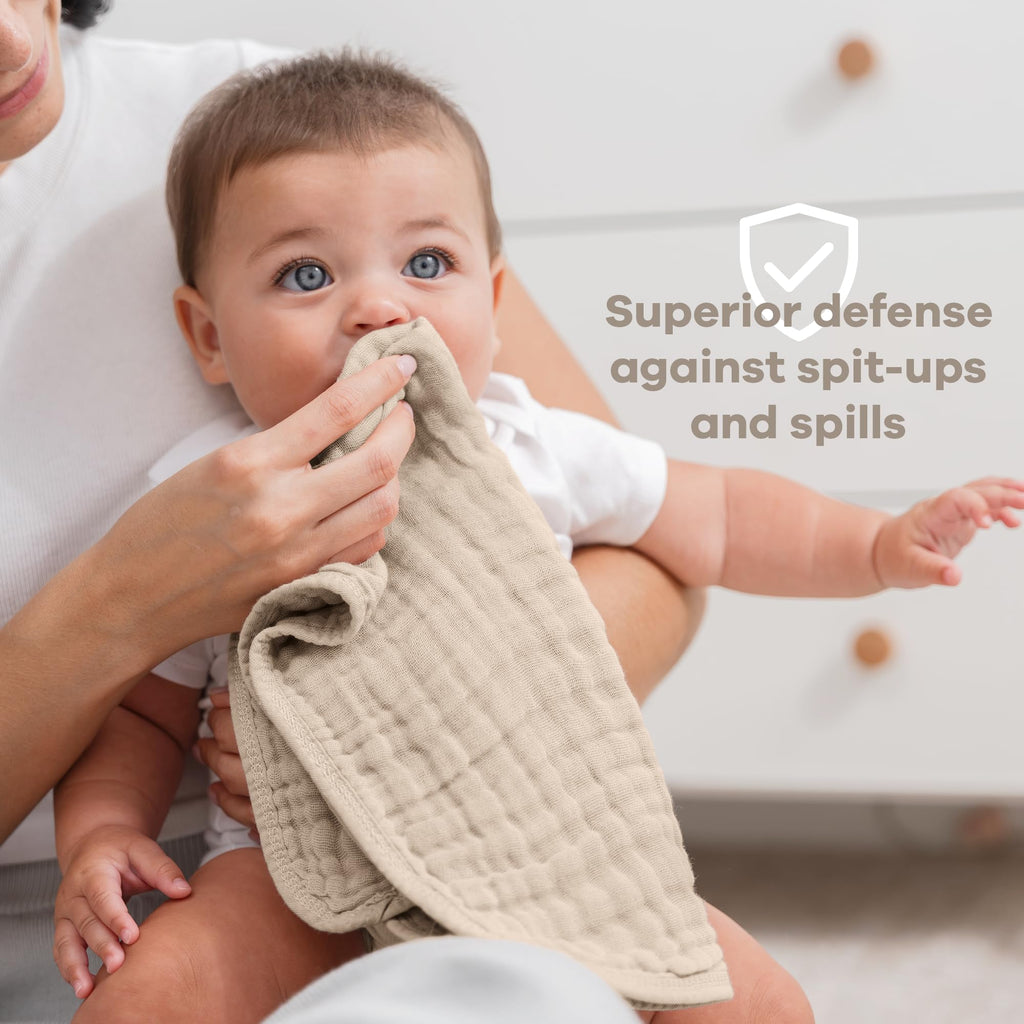 Muslin Burp Cloths 20x10" 10 Pack, Baby Burp Cloths - Sand