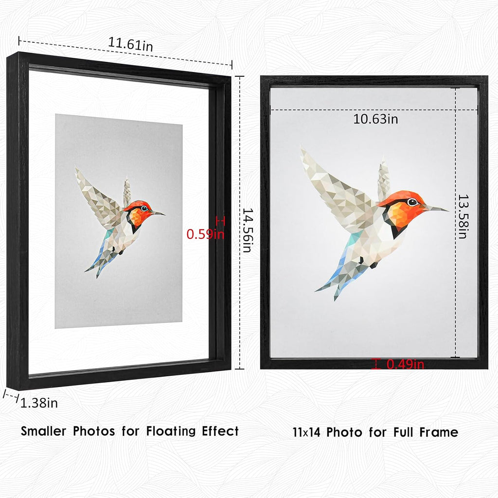 11x14 Floating Frames Set of 2,Double Glass Picture Frame Display Any Size Photo up to 11x14,Wall Mount or Tabletop