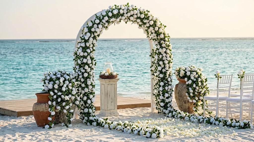 12Ft Bendable Flower Garland Faux Rose Vine for Wedding Decor,White - Set of 2