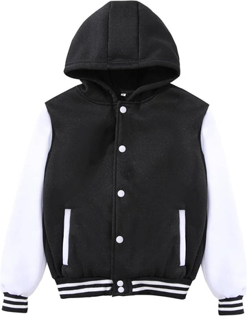 Kids Varsity Jacket Boys Girls Hooded Lightweight Baseball Coat