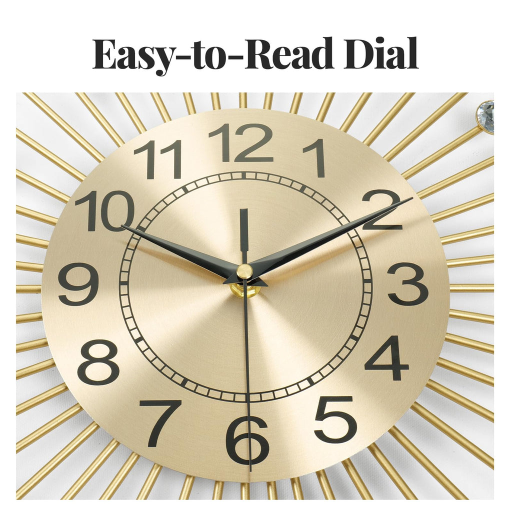 30 Inch Gold Wall Clock Mid Century Modern Crystal Sunburst Clock