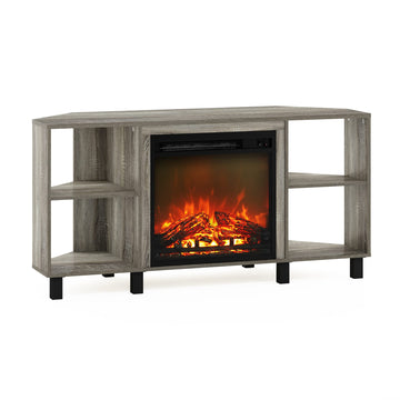 Corner Fireplace TV Stand for 55 Inch TV, French Oak Grey