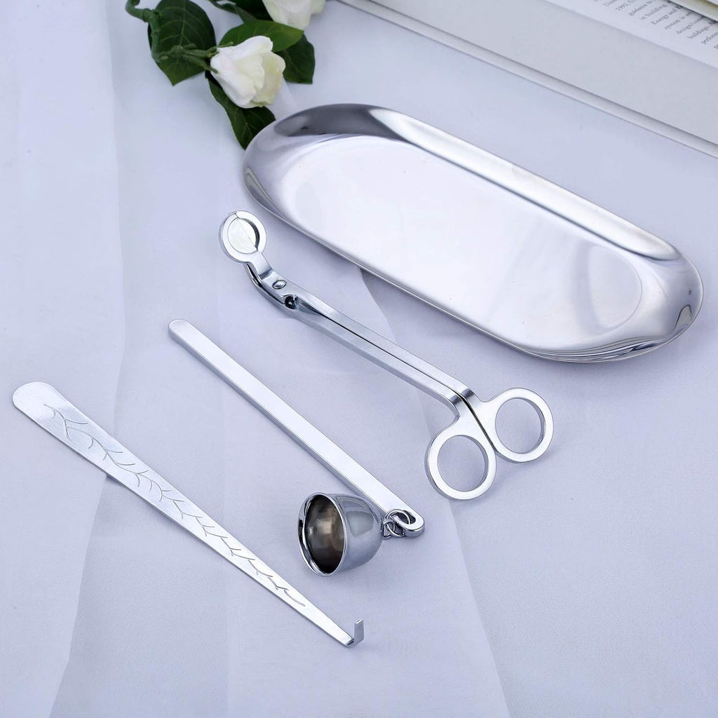 4-in-1 Stainless Steel Candle Care Kit for Candle Lovers, Silver - Set of 4