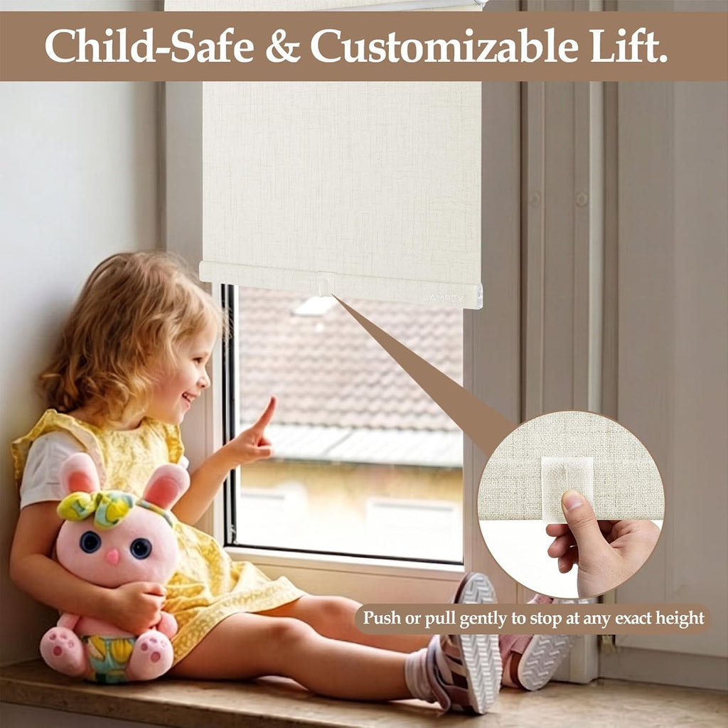 Cordless Blackout Roller Shades, 100% Light Blocking Linen Window Blinds, No Tools Inside Mount, Thermal Insulated