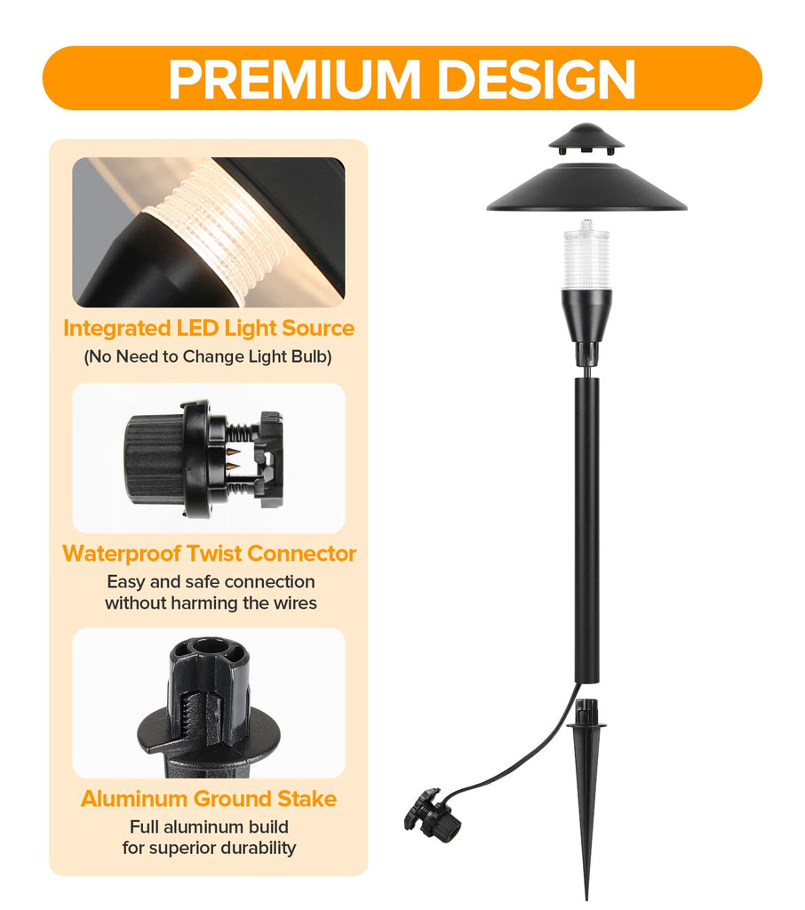 12V Low Voltage Pathway Lights, Die-cast Aluminum Pathway Lights with Connectors,IP65 Waterproof Outdoor Landscape