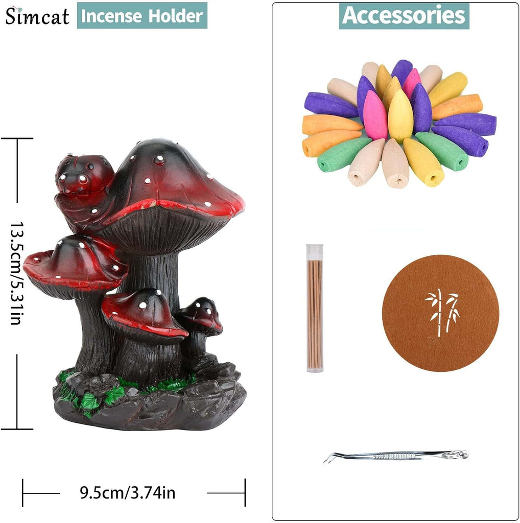 Backflow Incense Holder Burner Mushroom Handicraft Resin Censer - Set of 73