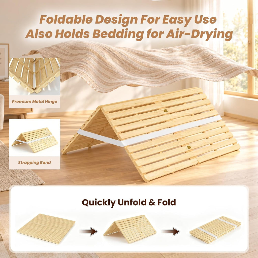 Foldable Floor Bed Frame, Solid Wood Tatami Bed Frame
