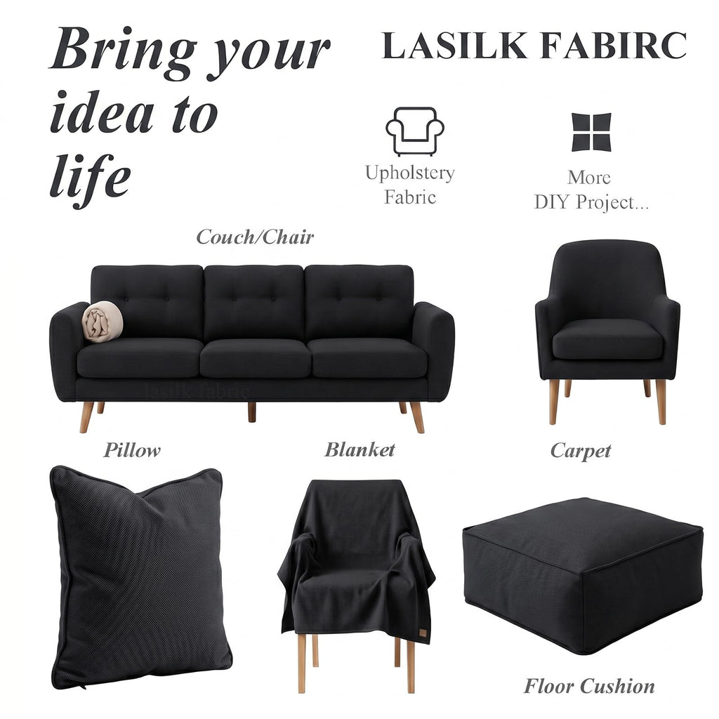 Premium Upholstery Chenille Fabric by the Yard - Thick & Soft Textured Fabric for Chairs, Sofa & Home Decor (Black, 3