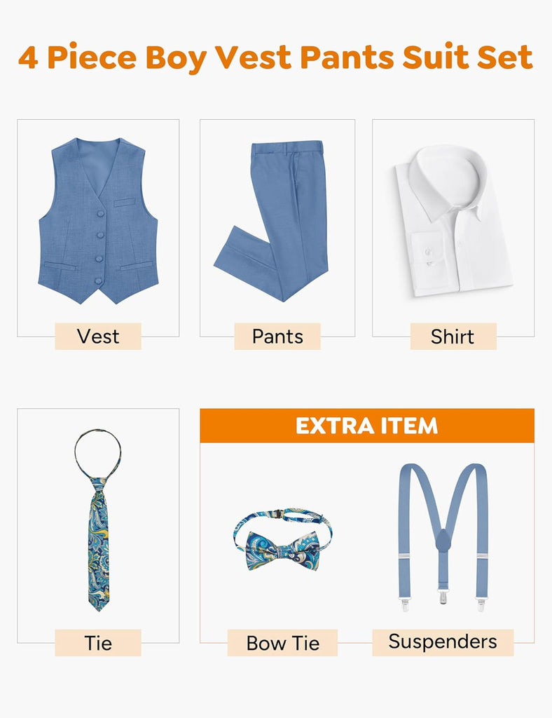 Boys' Formal Suit Vest Set with Suspender, Kids Suit for Wedding