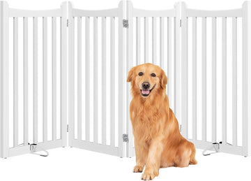 36in 4-Panel Wooden Freestanding Pet Gate for Indoor Stairs