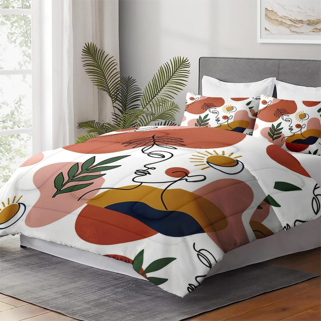 Twin Comforter Set, 2 Pieces Boho Orange Bedding Set