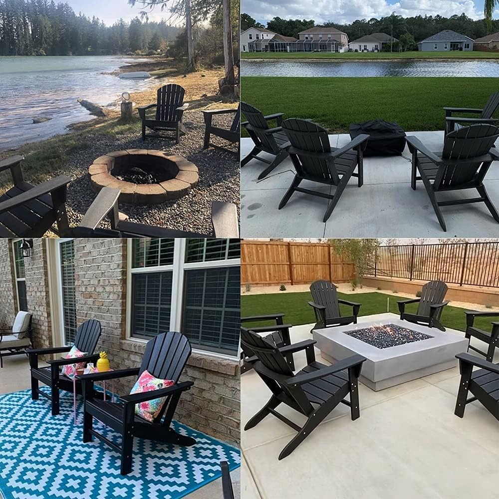 Farmhouse Adirondack Chair Wood Texture, Poly Lumber Patio Chairs, Pre-Assembled Weather Resistant Outdoor Chairs for