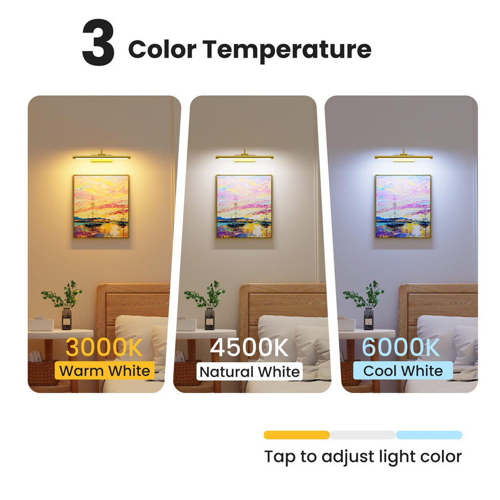 16" Light for Wall Picture with 6000mAh Battery - Brass Operated Wireless Wall Art Light with Remote Control