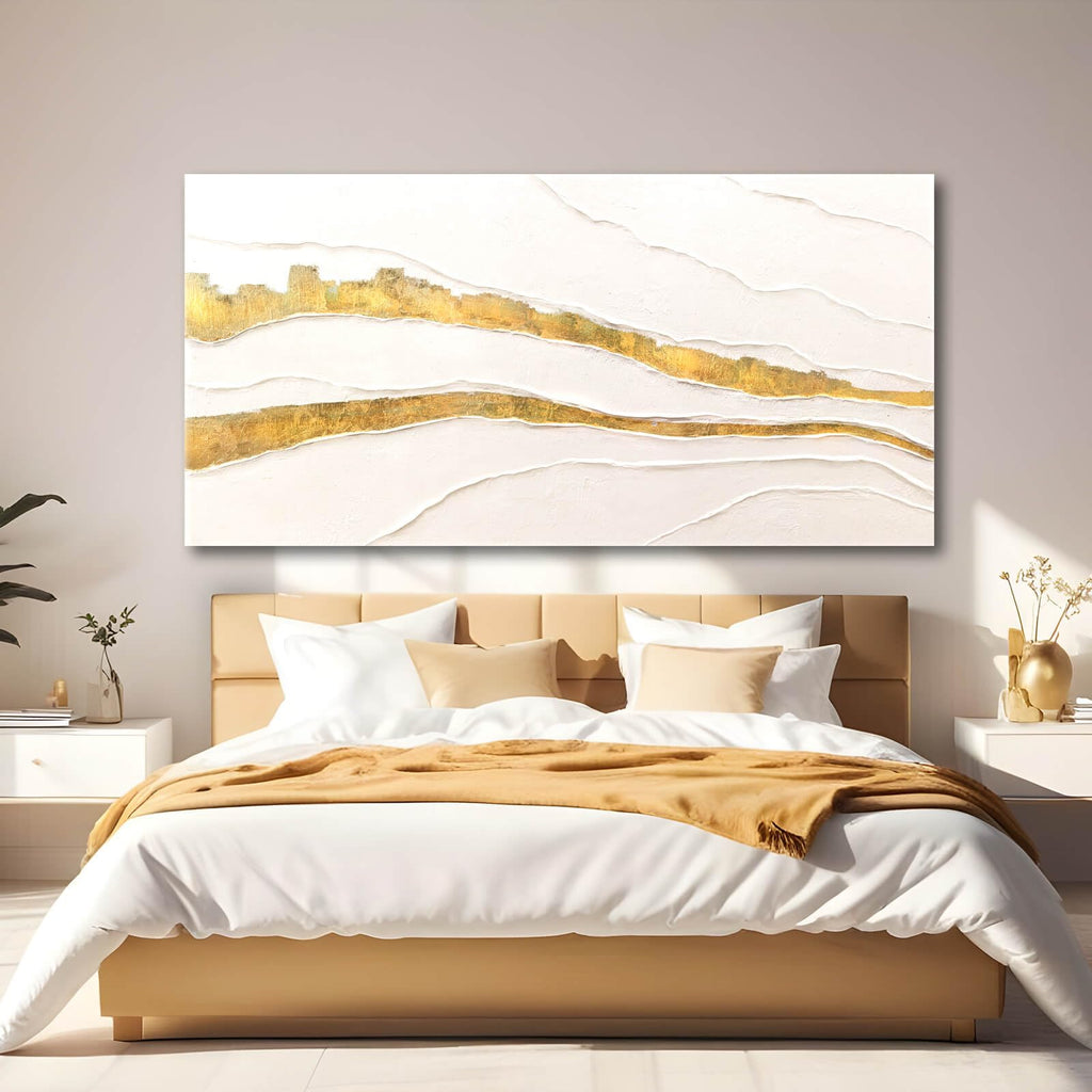 Large Abstract Gold Textured Hand Painted Wall Art Decor 29"x58"