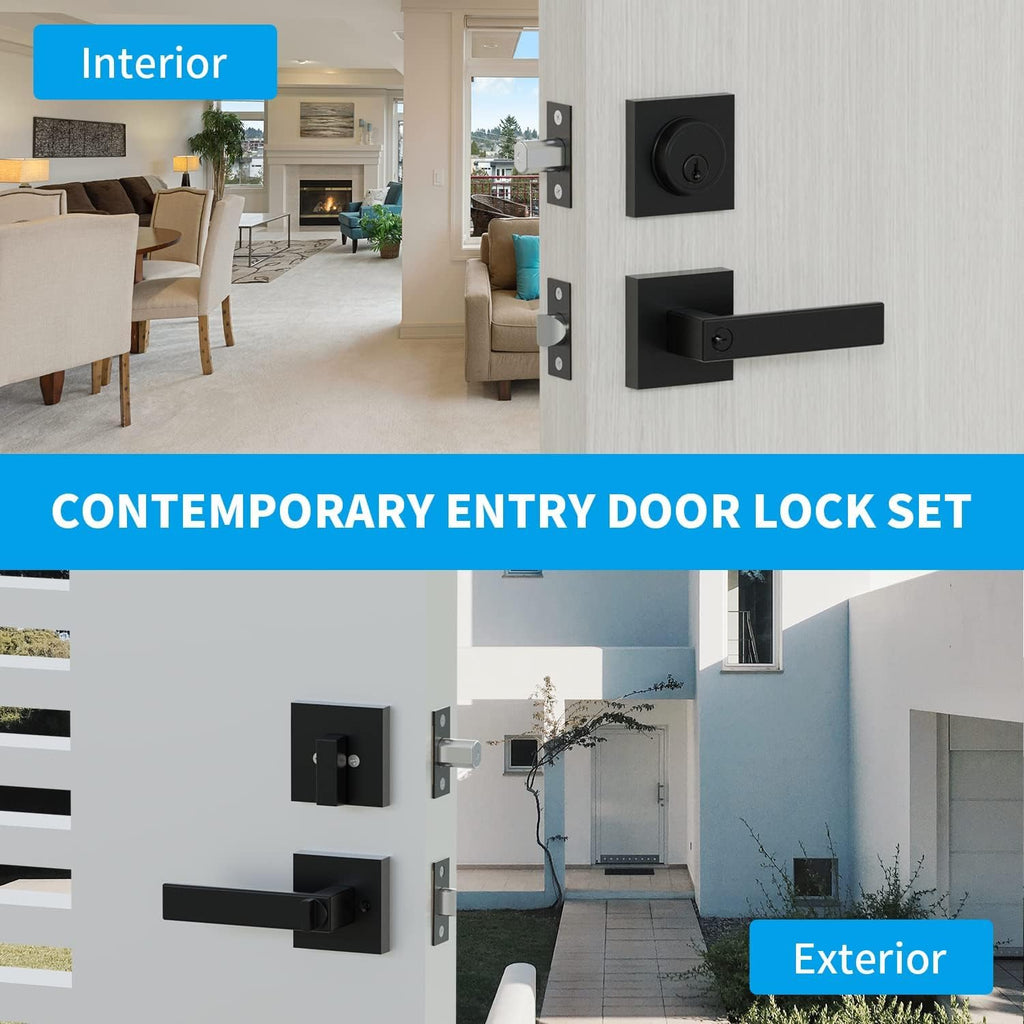 Front Door Lock Set,Keyed Alike Heavy Duty Exterior Door Lock Set,Entry Door Handle and Single Cylinder Deadbolt