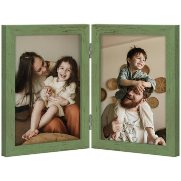 Double 5x7 Picture Frame Vertical, Rustic Green
