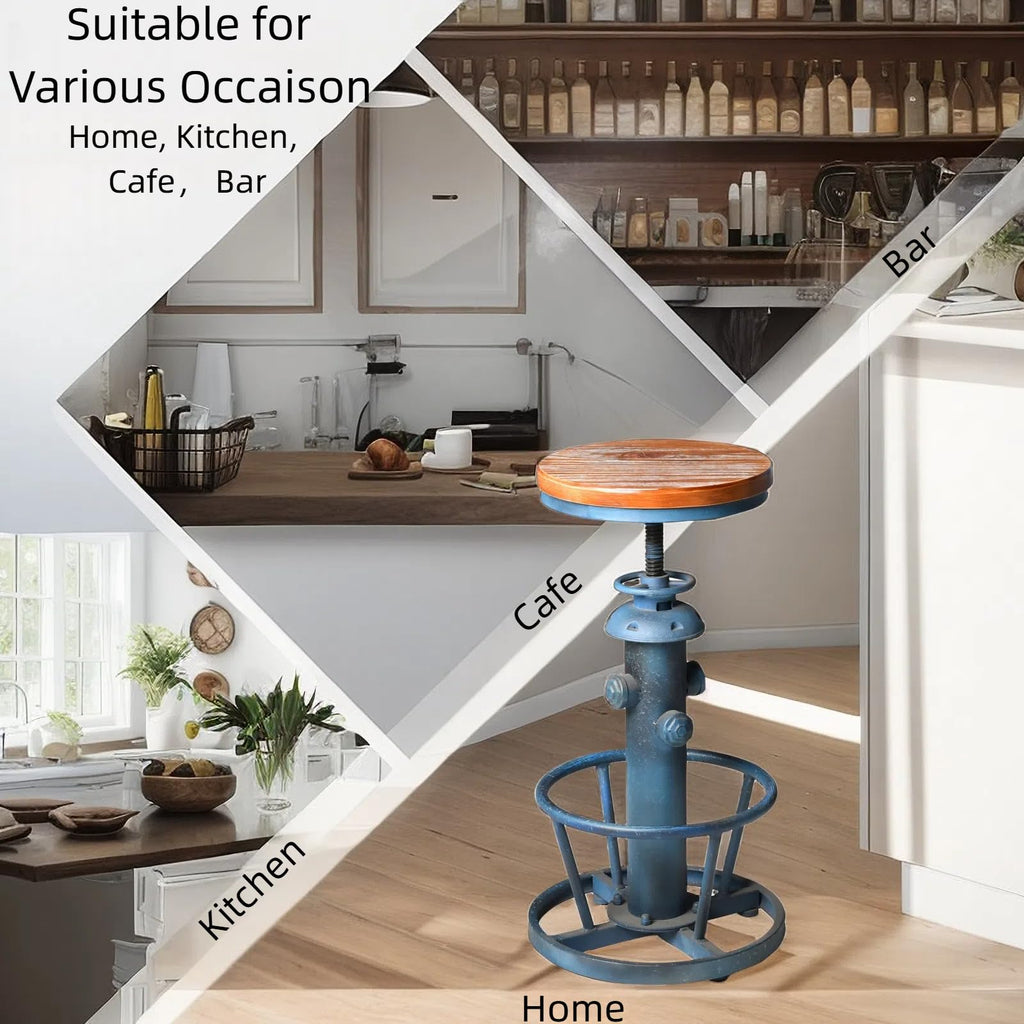 Retro Bar Stool Industrial Swivel Counter Stools Island 24.8-30.7inch Height Adjustable Vintage Fire Hydrant Design