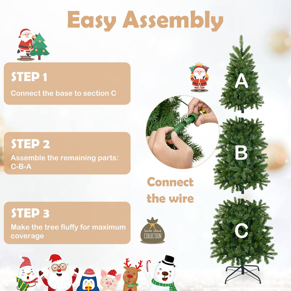 6 FT Pre-Lit Christmas Pencil Tree with 270 LED Warm White & Multi-Color Lights, 10 Flash Modes, 648 Tips, Hinged