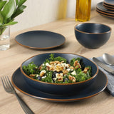 Hazeltine 16-Piece Navy Blue Stoneware Dinnerware Set - Plates and Bowls, Durable Ceramic Kitchen Dinner Set