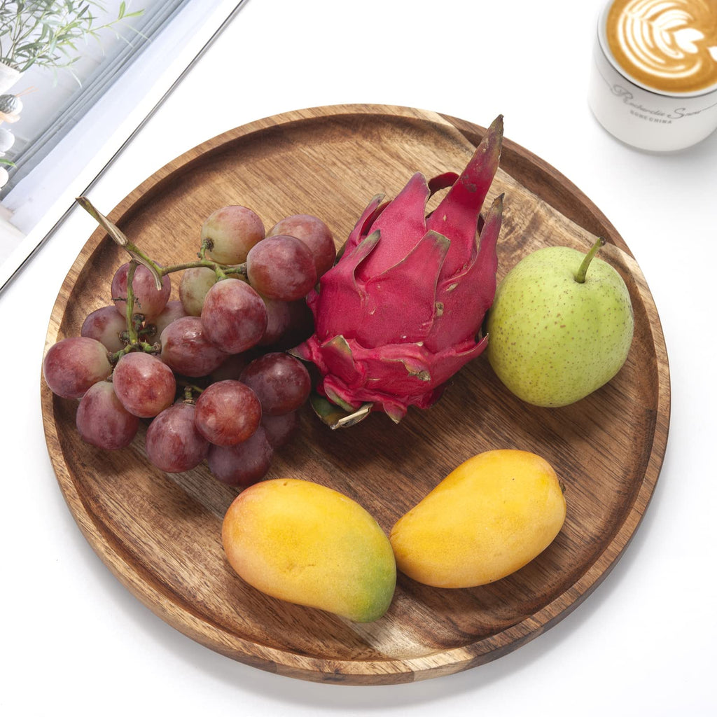 Round Wood Tray, Acacia Wooden Serving Tray, Serving Platter, Appetizer Charcuterie Board, Tray Organizer