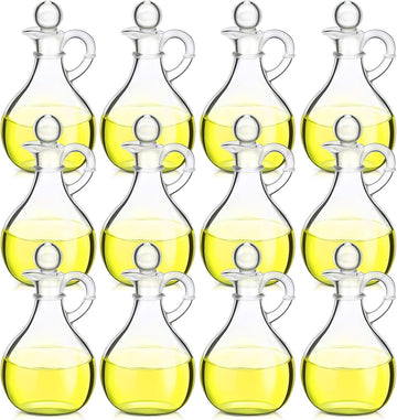 12 oz Glass Oil Cruets with Stopper Bottle Vinegar Dispenser Small Salad Dressing Container Round Jar Glass - Set of 12
